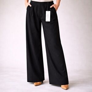 Wide Leg Cotton Trouser Black Pleated High Rise -Strut & Bolt Boutique Med NWT